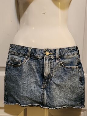 Pacific Sunwear Light Blue Denim Skirt with Leather Patch